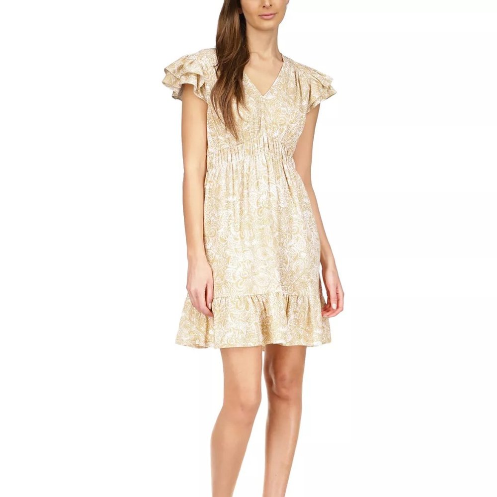 Paisley-Print Flutter-Sleeve Mini Dress